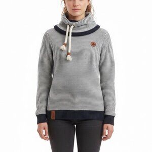 Khujo Womens Navy & White Sweater With Funnel Neck Pullover Stylish Sz M - New